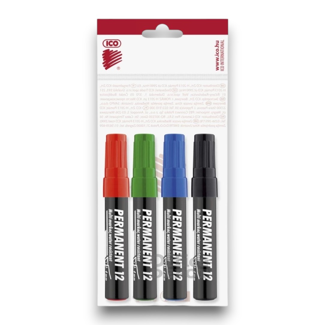 Marker, Alkoholos 1-mm, Ico Permanent, 11, 4 színű készlet