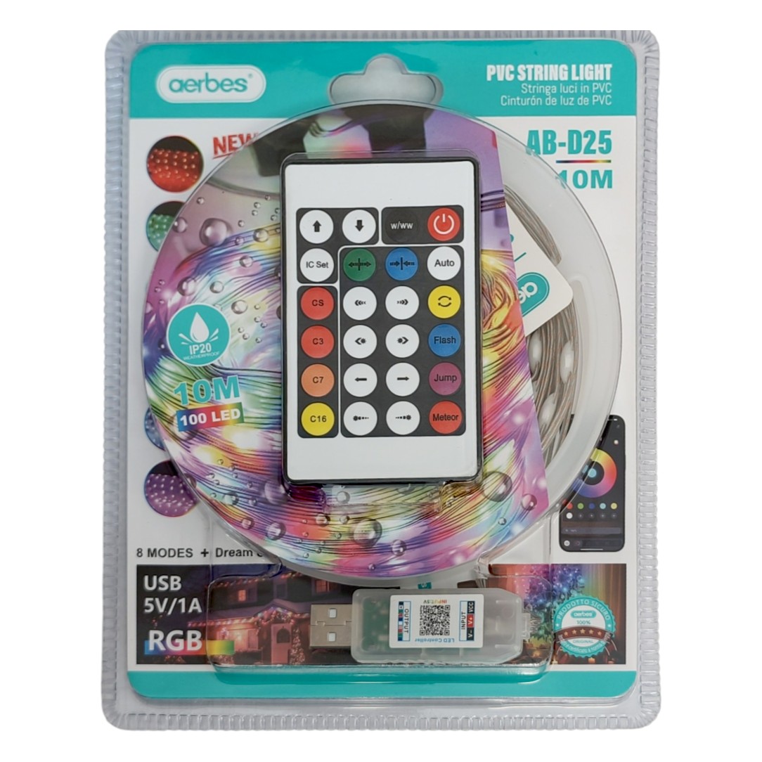 LED szalag, RGB | IP65 | 10m | Távirányító | USB táp