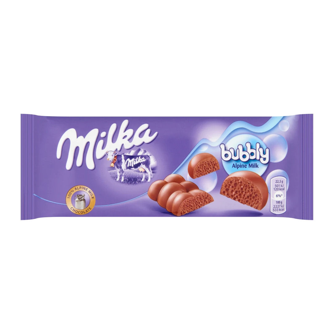 Csokoládé, Milka 90g Bubbly alpesi tej