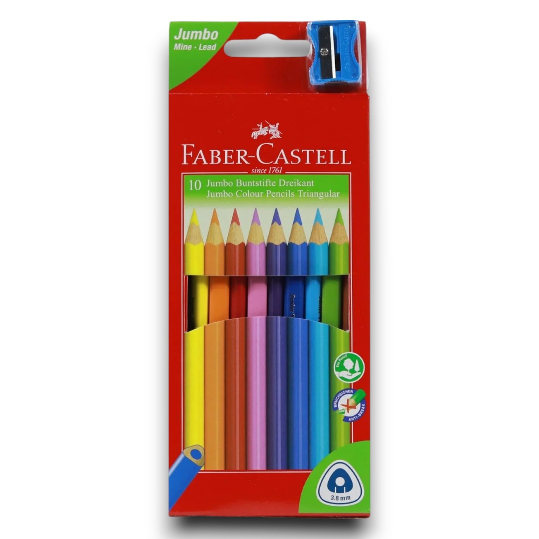 Színes ceruza, 12 szín Faber-Castell Jumbo háromszögletű+hegyező
