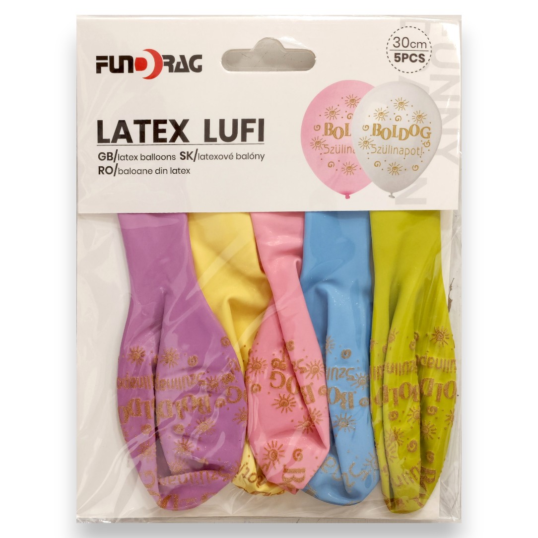 Lufi, Latex 30cm Boldog születésnapot | 5db/cs | pasztel | 612823