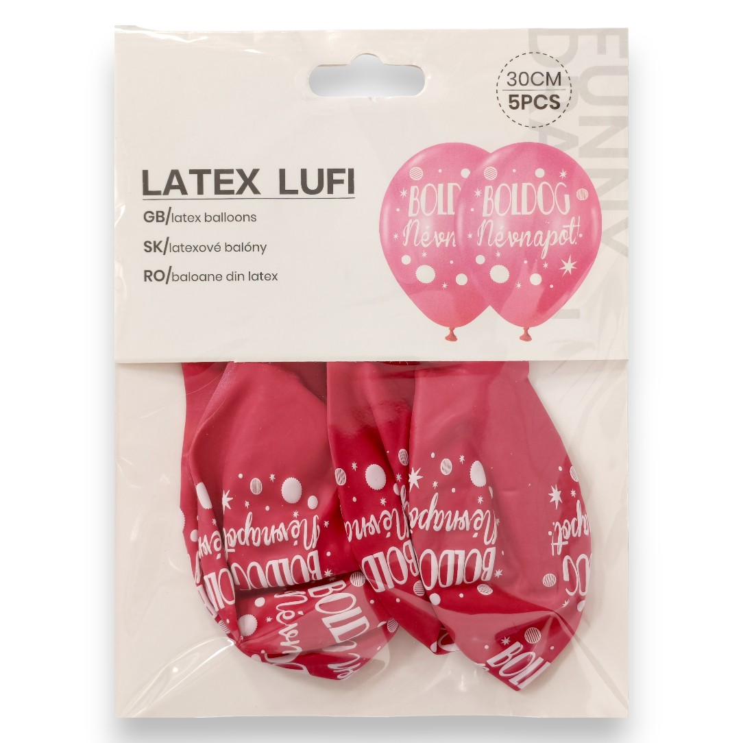Lufi, Latex 30cm Boldog névnapot | 5db/cs | rózsaszín | 626974