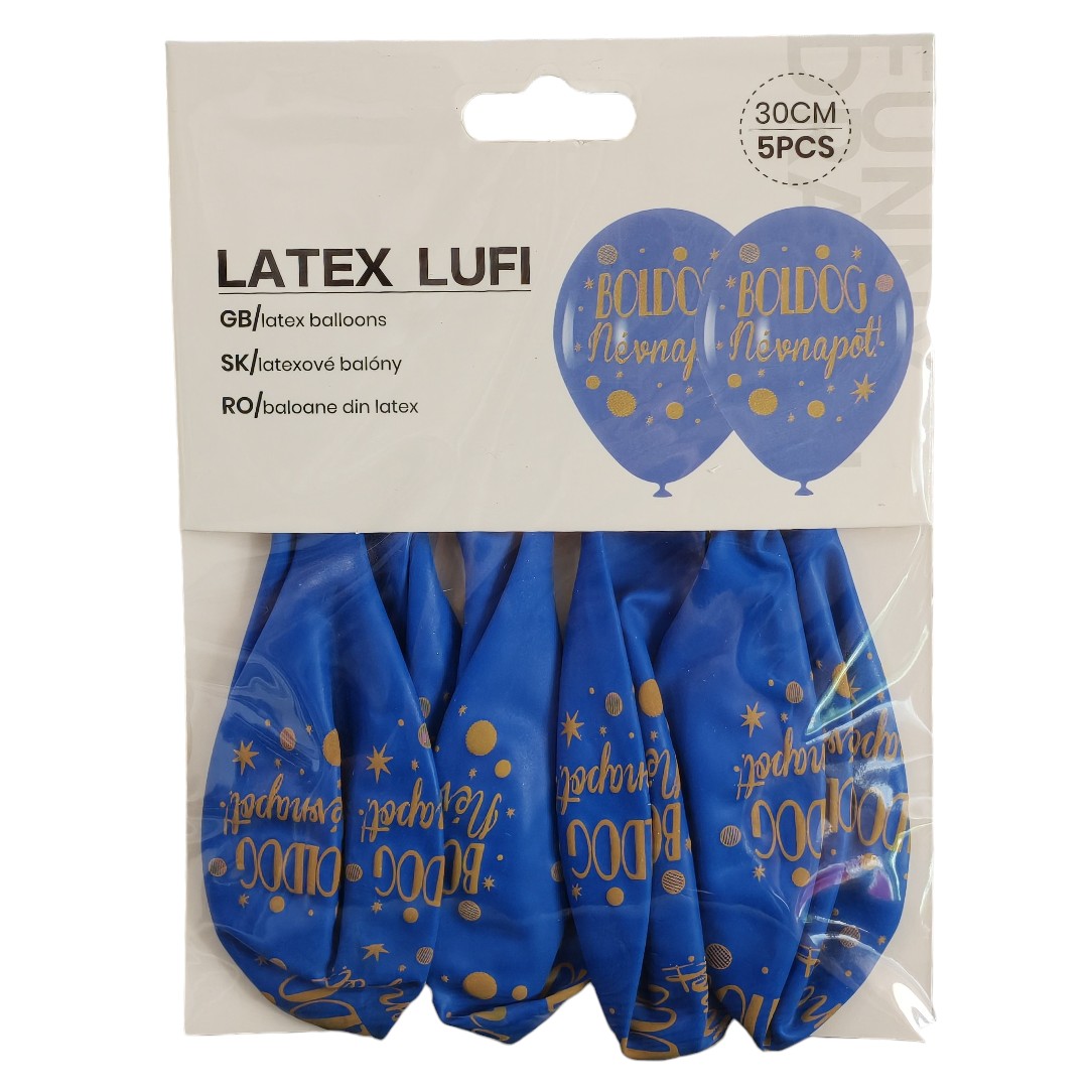 Lufi, Latex 30cm Boldog névnapot | 5db/cs | kék | 626981