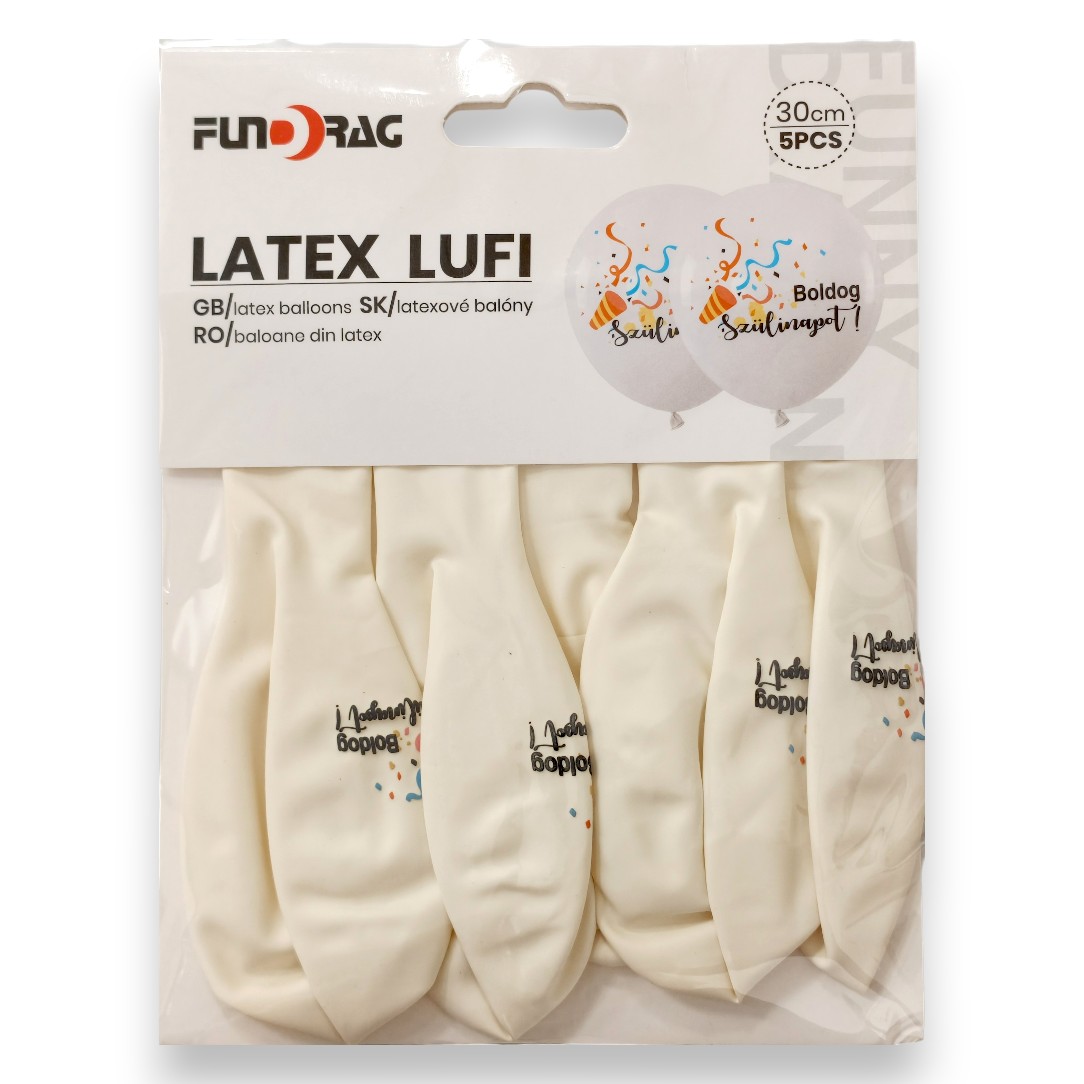 Lufi, Latex 30cm Boldog születésnapot | 5db/cs | fehér | 638465