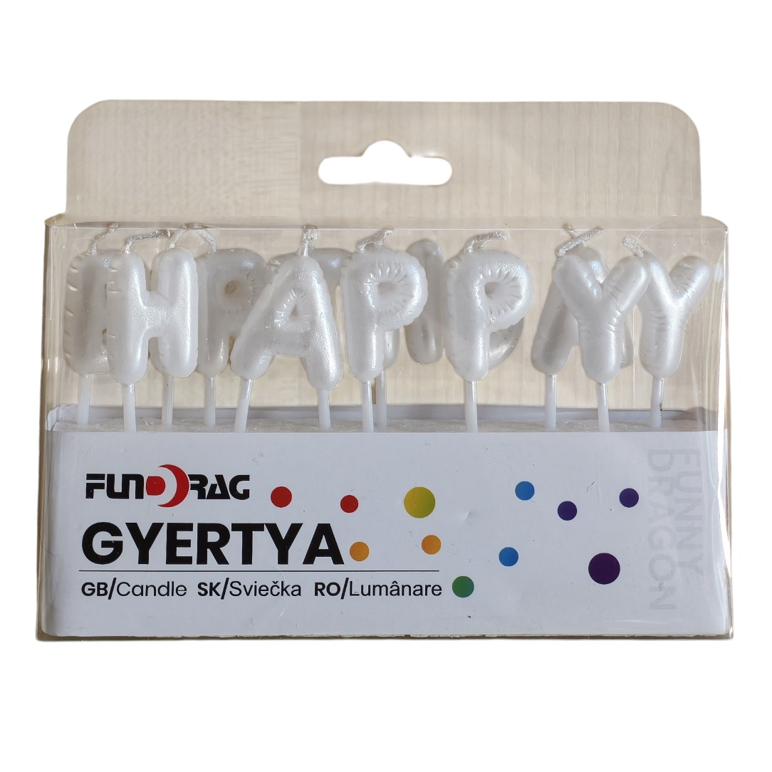 Gyertya, Szülinapi Happy Birthday fehér 643919