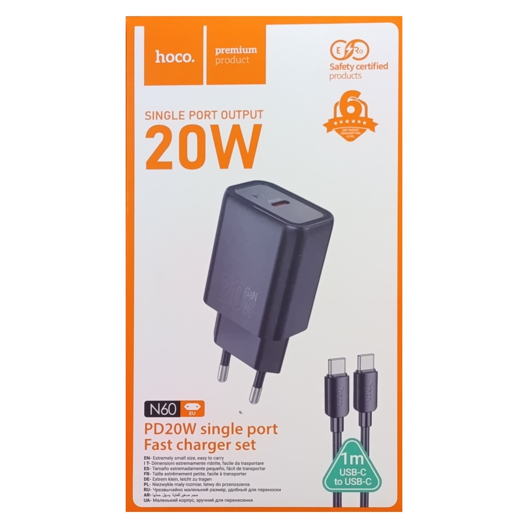 USB töltő 220V, 20W | +kábel USB-C / USB-C 1m