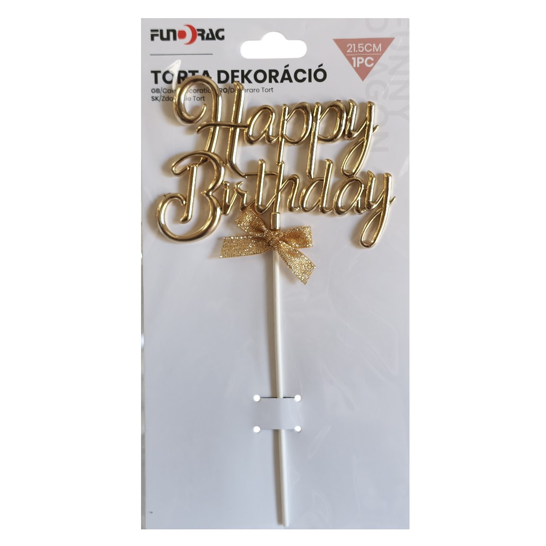 Torta dekoráció, Happy Birthday arany 657213