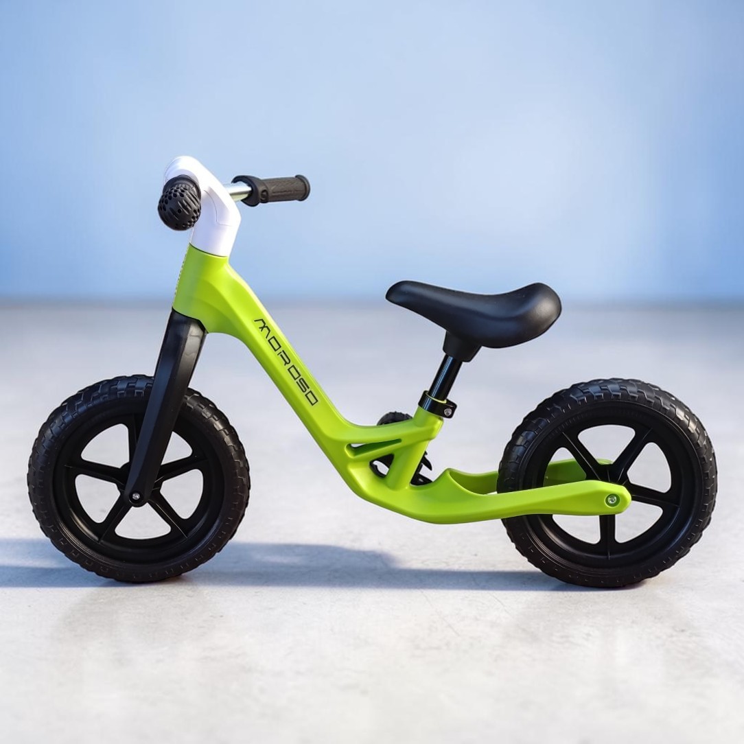 Kerékpár, 12" futóbicikli, műa váz, tömör kerék, állítható ülésmagasság | Zöld