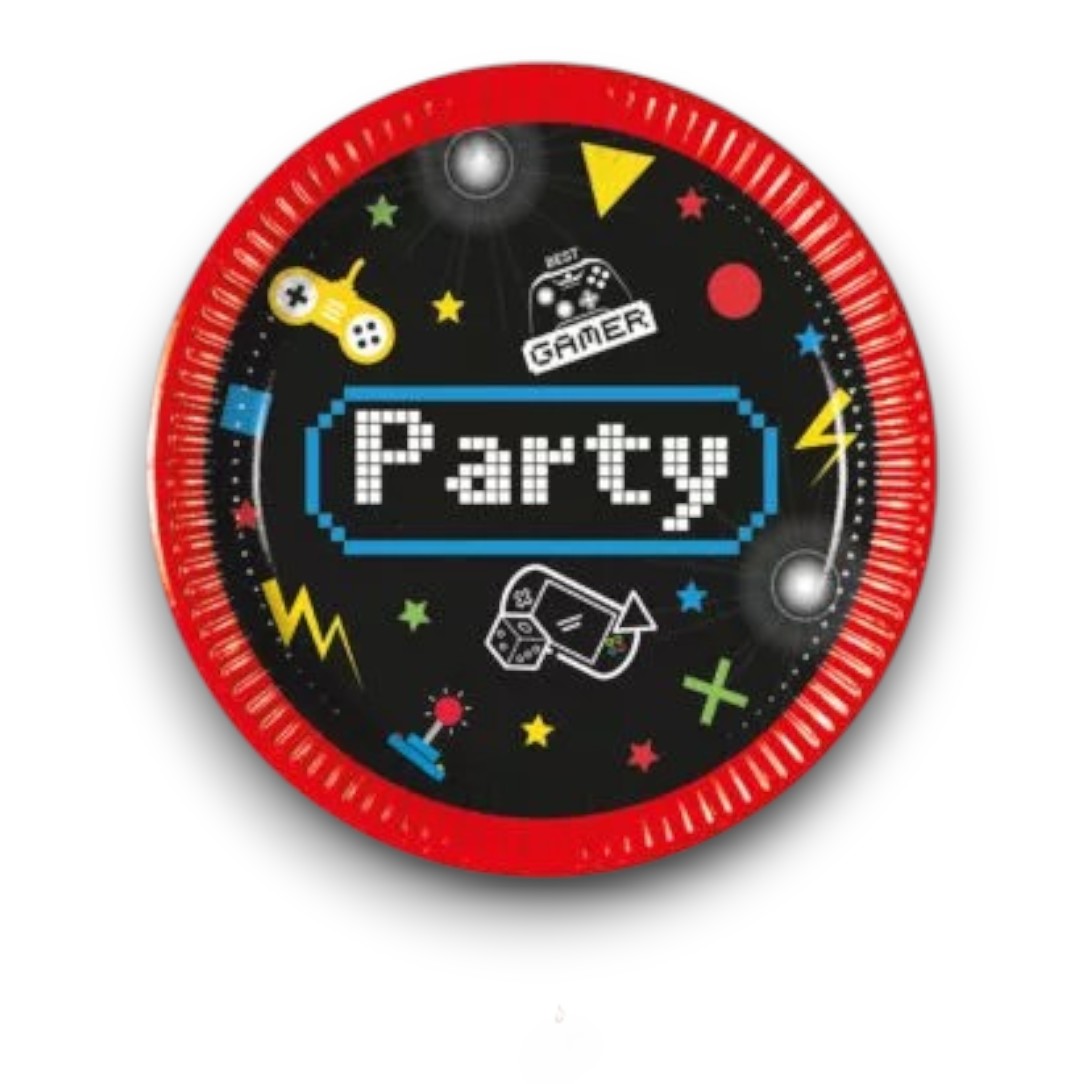 Tányér, Papír 20cm Gaming Party 8db/cs