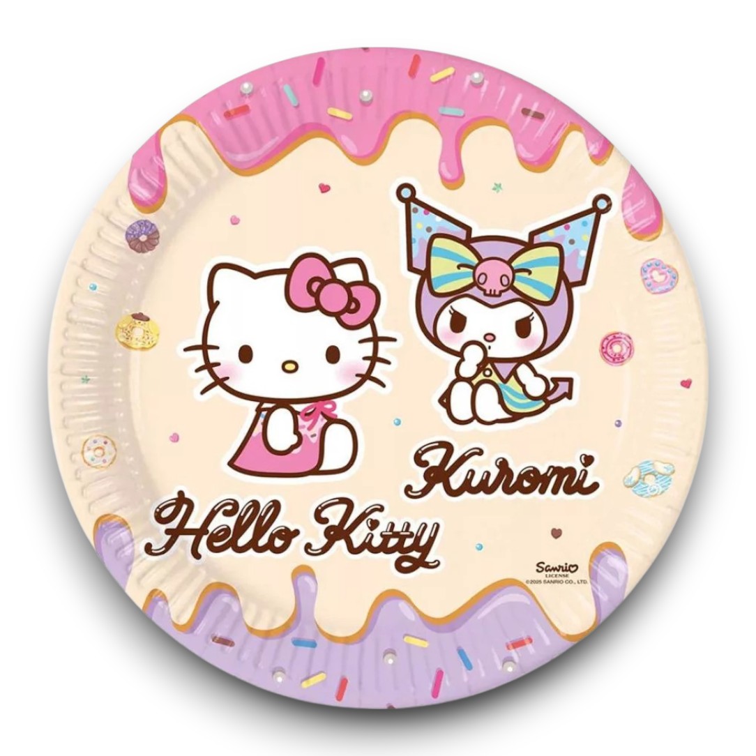 Tányér, Papír 23cm Hello Kitty Kuromi 8db/cs