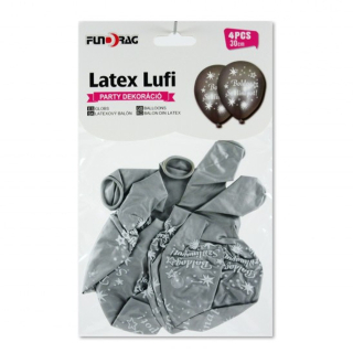 Lufi, Latex 30cm Boldog Szülinapot metál ezüst 4db/cs 30cm 612861