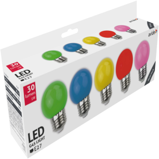 LED Izzó,  1W E27 Dekor Avide G45 B5 (Zöld/Kék/Sárga/Piros/Rózsaszín)