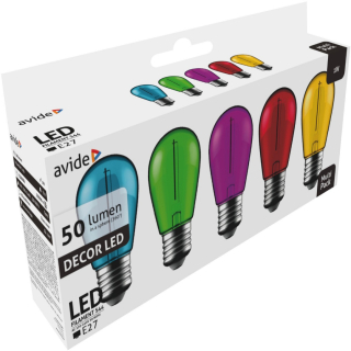 LED Izzó,  1W E27 Dekor Avide Filament (Zöld/Kék/Sárga/Piros/Lila)
