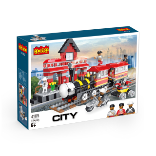 Építő játék, COGOŽ 4105 | Lego-kompatibilis | 464 db | Vonat vasútállomással