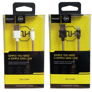 Kábel, USB | Lighting 1m QH-C3480 | Rugós védővel