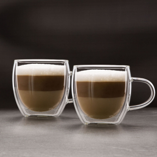Pohár, Duplafalú cappuccino üveg csésze füles | 250ml | 2db/doboz
