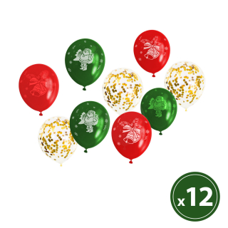 Lufi, Latex szett piros, zöld, arany, karácsonyi motívumokkal 12db/cs 58754