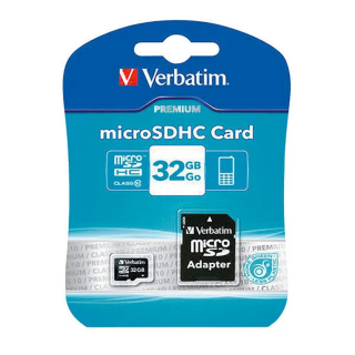 Memoriakártya, 32GB micro SD+SD adapter, Verbatim, CL10