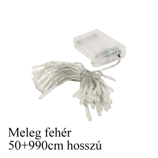 Izzósor, Led 100db | Átlátszó kábel | 3xAA | 50cm+990cm | Meleg fehér