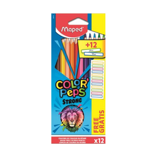 Színes ceruza, 12 szin Maped "Color`Peps Strong" 12 Különböző Szín + 12 Ajándék Matrica